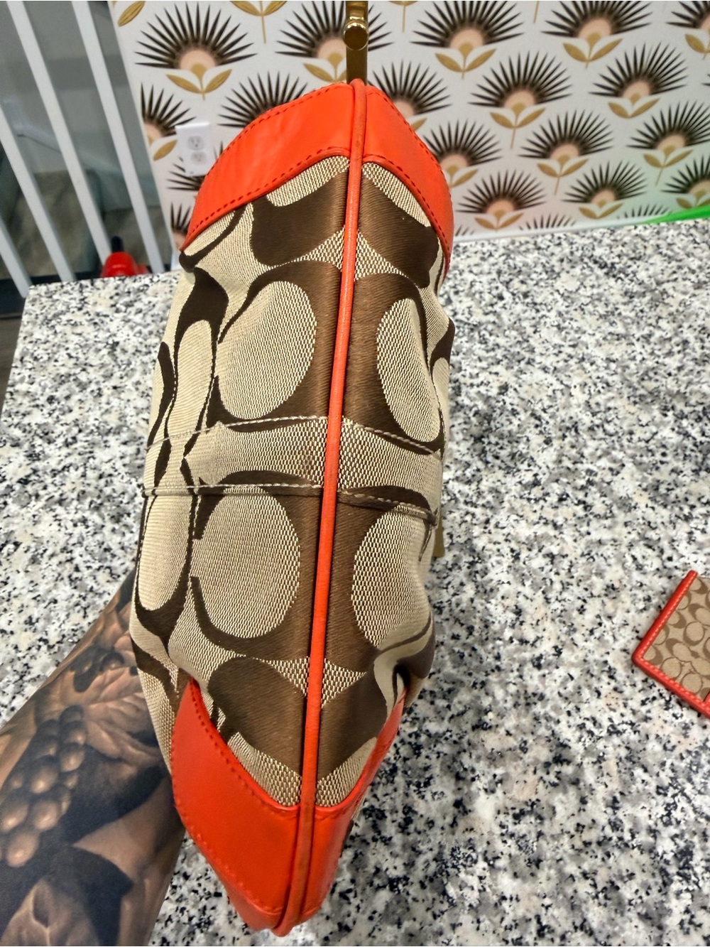 Coach Signature Canvas Hobo Shoulder Bag with Orange/Red Trim - Picture 3 of 7